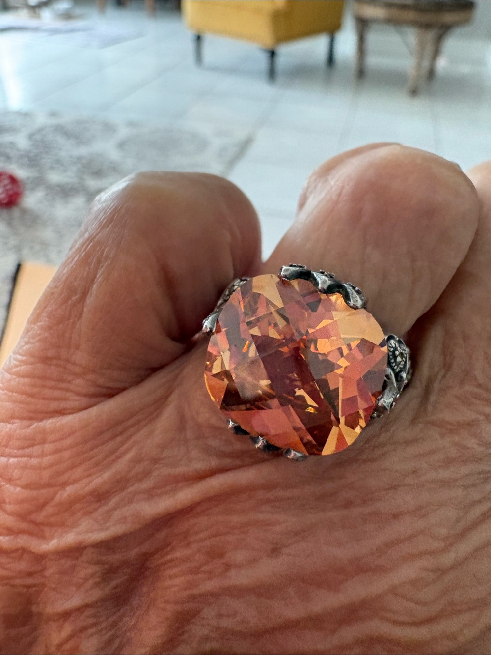 Stunning Vintage sterling  and marcasite topaz ring